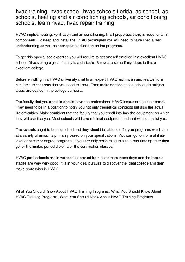 hvac training, hvac school, hvac schools florida, ac school, ac schools