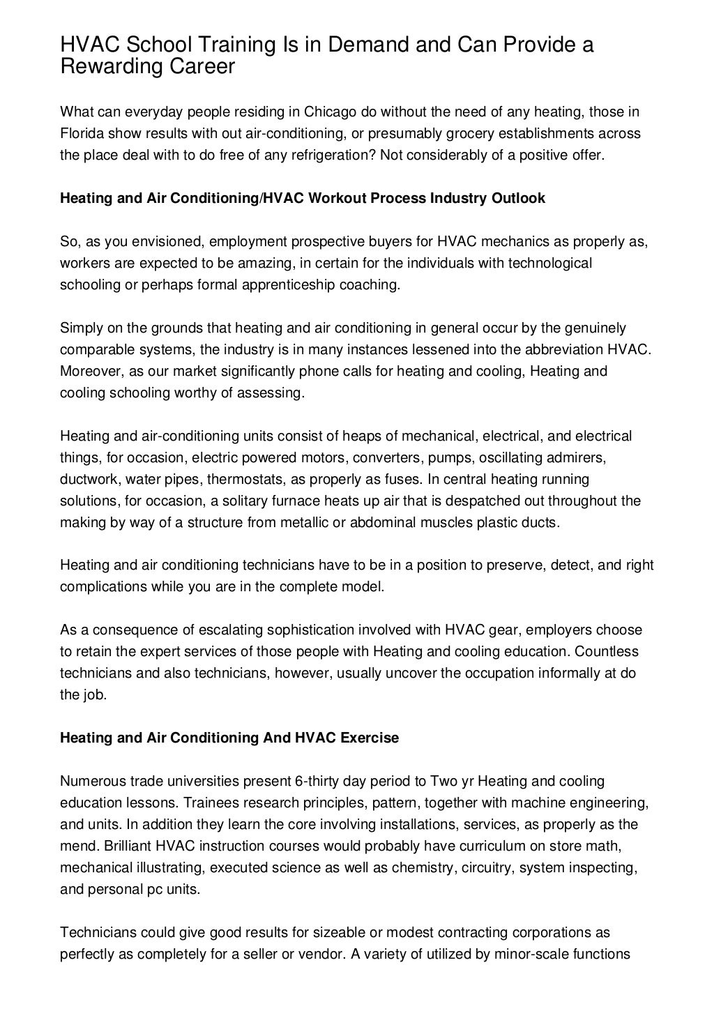 HVAC School Training Is In Demand And Can Provide A Rewarding Career