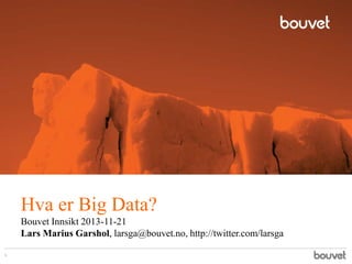 Hva er Big Data?
Bouvet Innsikt 2013-11-21
Lars Marius Garshol, larsga@bouvet.no, http://twitter.com/larsga
1

 