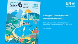 Findings of the sixth Global
Environment Outlook
Briefing, European Council Working Party on
International Environmental Issues, 23 Sept. 2019
Pierre Boileau
 