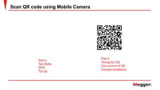 Scan QR code using Mobile Camera
Part 3
Tan Delta
DFR
Tip Up
Part 4
Timing for CB
Coil current of CB
Contact resistance
 