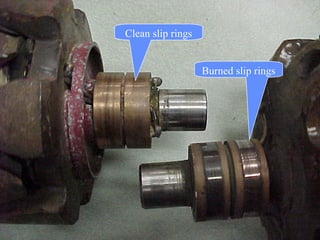 Clean slip rings
Burned slip rings
 