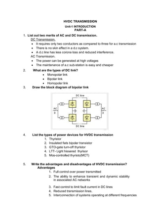 High Voltage Direct Current Transmission Systems 2Mark Materials | PDF