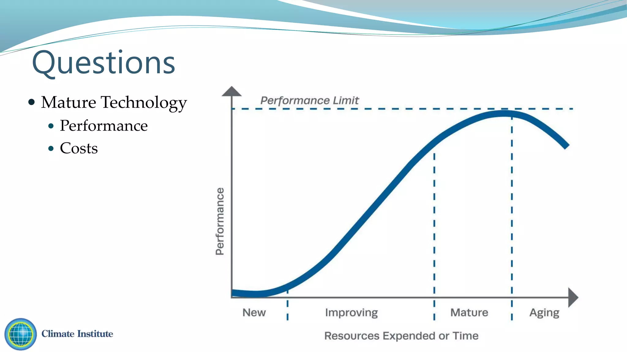 Questions
 Mature Technology
 Performance
 Costs
 