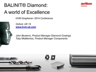 BALINIT® Diamond:
A world of Excellence
HVM Graphene+ 2014 Conference
Oxford, UK 15
www.hvm-uk.com
John Bexkens, Product Manager Diamond Coatings
Toby Middlemiss, Product Manager Components
 