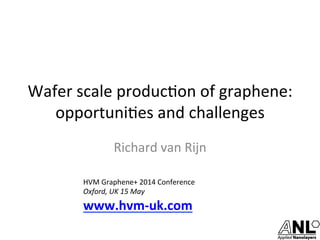 Wafer	
  scale	
  produc.on	
  of	
  graphene:	
  
opportuni.es	
  and	
  challenges	
  
Richard	
  van	
  Rijn	
  
HVM	
  Graphene+	
  2014	
  Conference	
  
Oxford,	
  UK	
  15	
  May	
  
www.hvm-­‐uk.com	
  
 