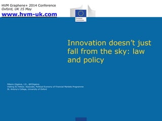 Innovation doesn’t just
fall from the sky: law
and policy
Pēteris Zilgalvis, J.D., @PZilgalvis
Visiting EU Fellow; Associate, Political Economy of Financial Markets Programme
St. Antony's College, University of Oxford
HVM Graphene+ 2014 Conference
Oxford, UK 15 May
www.hvm-uk.com
 