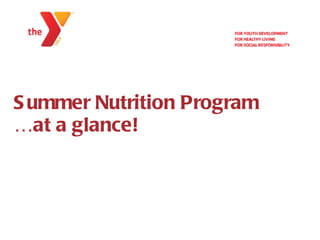 Summer Nutrition Program  …at a glance! 