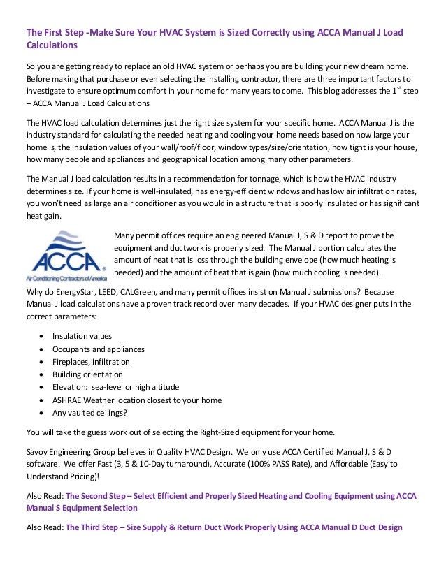 The first step sizing HVAC equipment using ACCA Manual J load