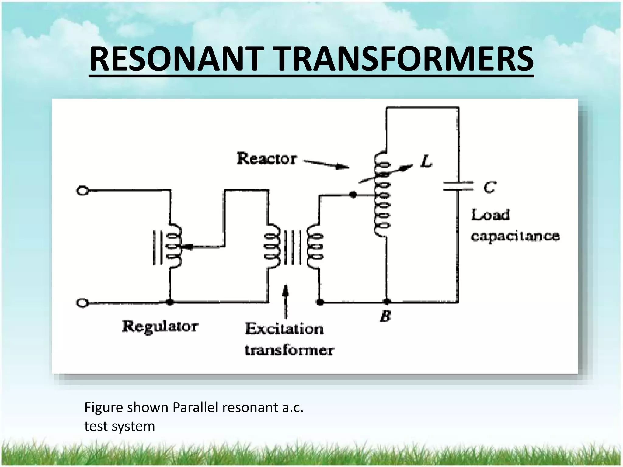 RESONANT TRANSFORMERS
Figure shown Parallel resonant a.c.
test system
 