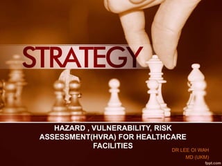 HAZARD , VULNERABILITY, RISK
ASSESSMENT(HVRA) FOR HEALTHCARE
FACILITIES DR LEE OI WAH
MD (UKM)
 