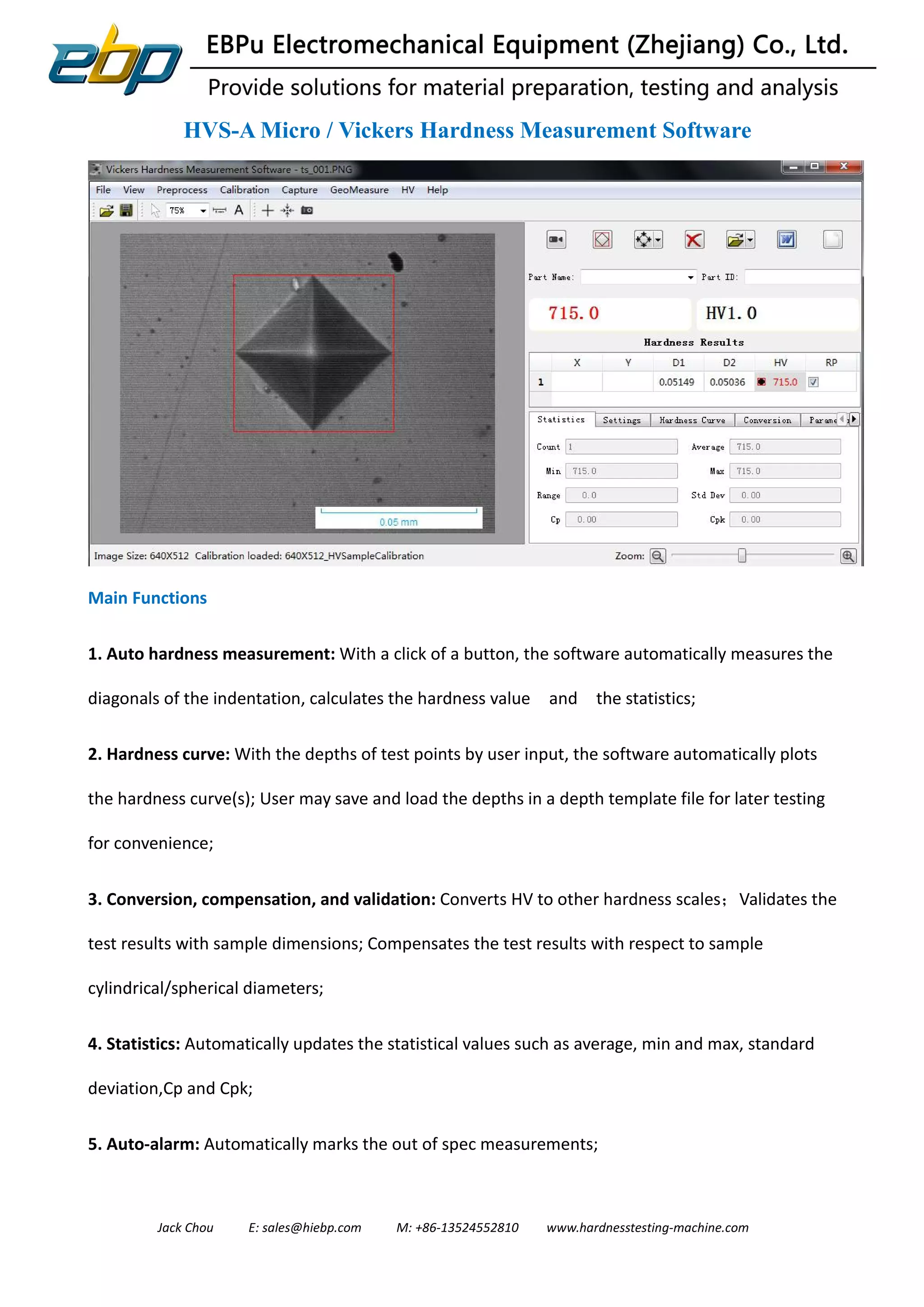 Vickers Indentation Measuring and Analysis Software Vickers hardness
