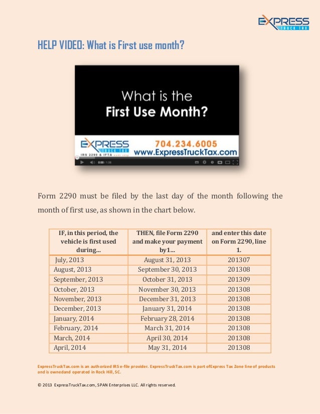 filing the irs form 2290 first use month for the vehicle irs form 2290 filing