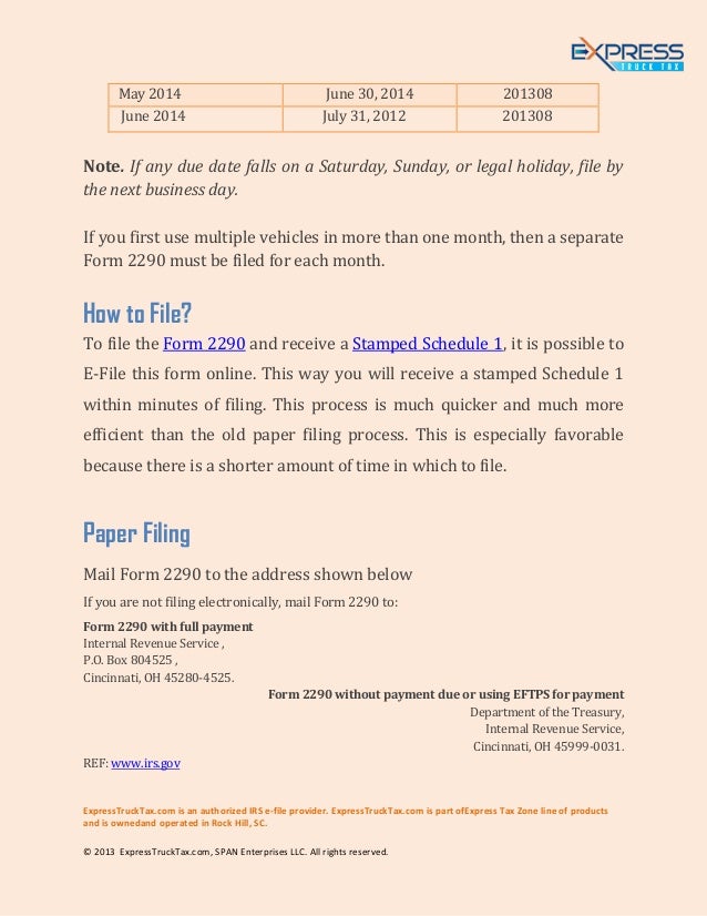 filing the irs form 2290 first use month for the vehicle irs form 2290 schedule 1