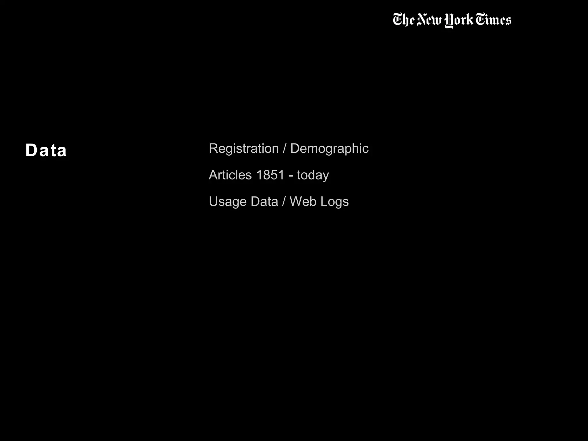 Data Registration / Demographic Articles 1851 - today Usage Data / Web Logs 
