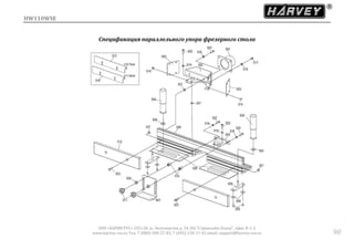 HW110WSE
ООО «ХАРВИ РУС» 105118, ш. Энтузиастов д. 34, БЦ "Стримлайн Плаза", офис В-1-2
www.harvey-rus.ru Тел. 7 (800) 500-27-83, 7 (495) 120-17-42 email: support@harvey-rus.ru 90
Спецификация параллельного упора фрезерного стола
 