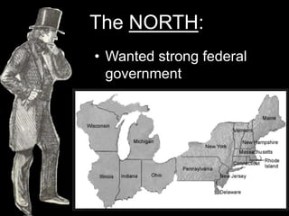 The NORTH:
• Wanted strong federal
government
 