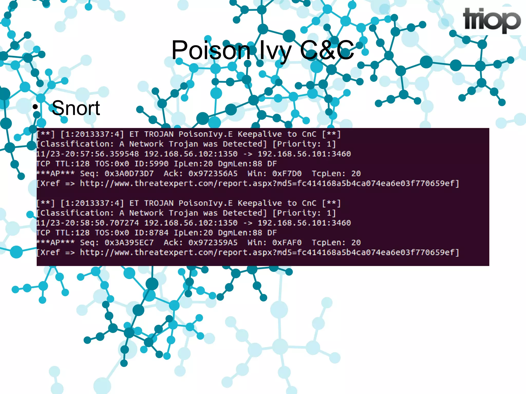 Poison Ivy C&C 
• Snort 
 