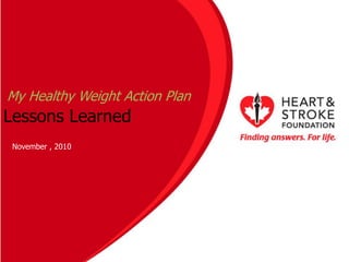 My Healthy Weight Action PlanLessons Learned November , 2010 