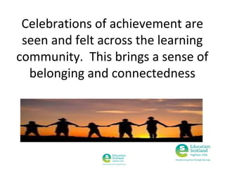 Celebrations of achievement are
seen and felt across the learning
community. This brings a sense of
belonging and connectedness

 