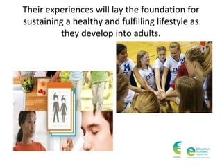 Their experiences will lay the foundation for
sustaining a healthy and fulfilling lifestyle as
they develop into adults.

 