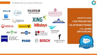 Profitieren Sie von unserer Erfahrung
Internationales Beratungs- und Umsetzungsunternehmen mit Fokus auf die
Einführung von Salesforce und Integration
+14JAHRE
ERFAHRUNG
+500PROJEKTE
+50INTEGRATIONEN
 