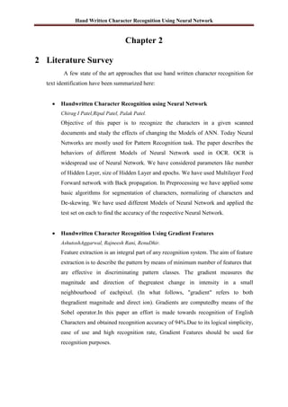 Hand Written Character Recognition Using Neural Networks | DOCX