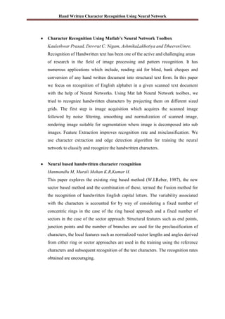 Hand Written Character Recognition Using Neural Networks | DOCX