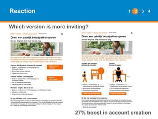 Reaction

1

2

3

4

Which version is more inviting?

27% boost in account creation

 