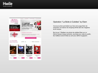 L’application est en ligne, testez là ici : https://apps.facebook.
com/jeuleapfrog/
Application “Mon Lecteur Leap”
Leap Frog est une société spécialisée dans les jeux éducatifs
pour enfants.
Mon Lecteur leap est une version adaptée à Facebook offrant
un aperçu des jeux de la société. Destinés aux enfants, il faut
répondre aux questions en cliquant sur des objets sur la carte.
Une voix off guide le participant durant tout le jeu.
Pendant un mois, les participants ont pu jouer au jeu et
tenter leur chance de gagner un kit éducatif pour leur école.
 