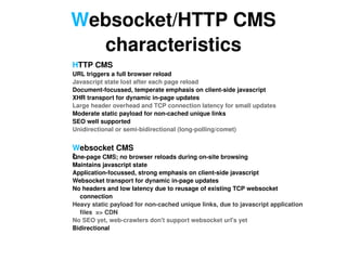 W ebsocket/HTTP CMS characteristics H TTP CMS URL triggers a full browser reload 