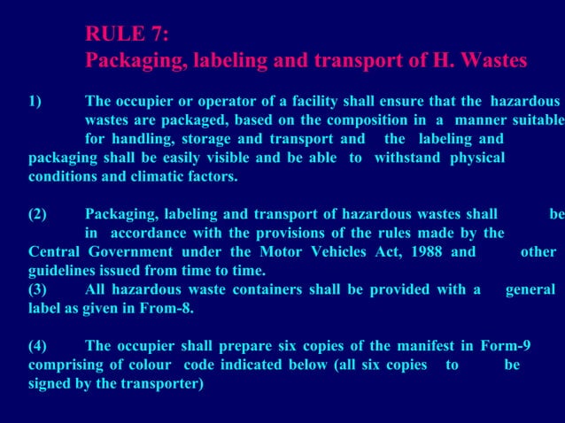 Hazardous Waste Management Handling Rules 1989 PPT Hazardous Waste Management Handling Rules 1989 PPT