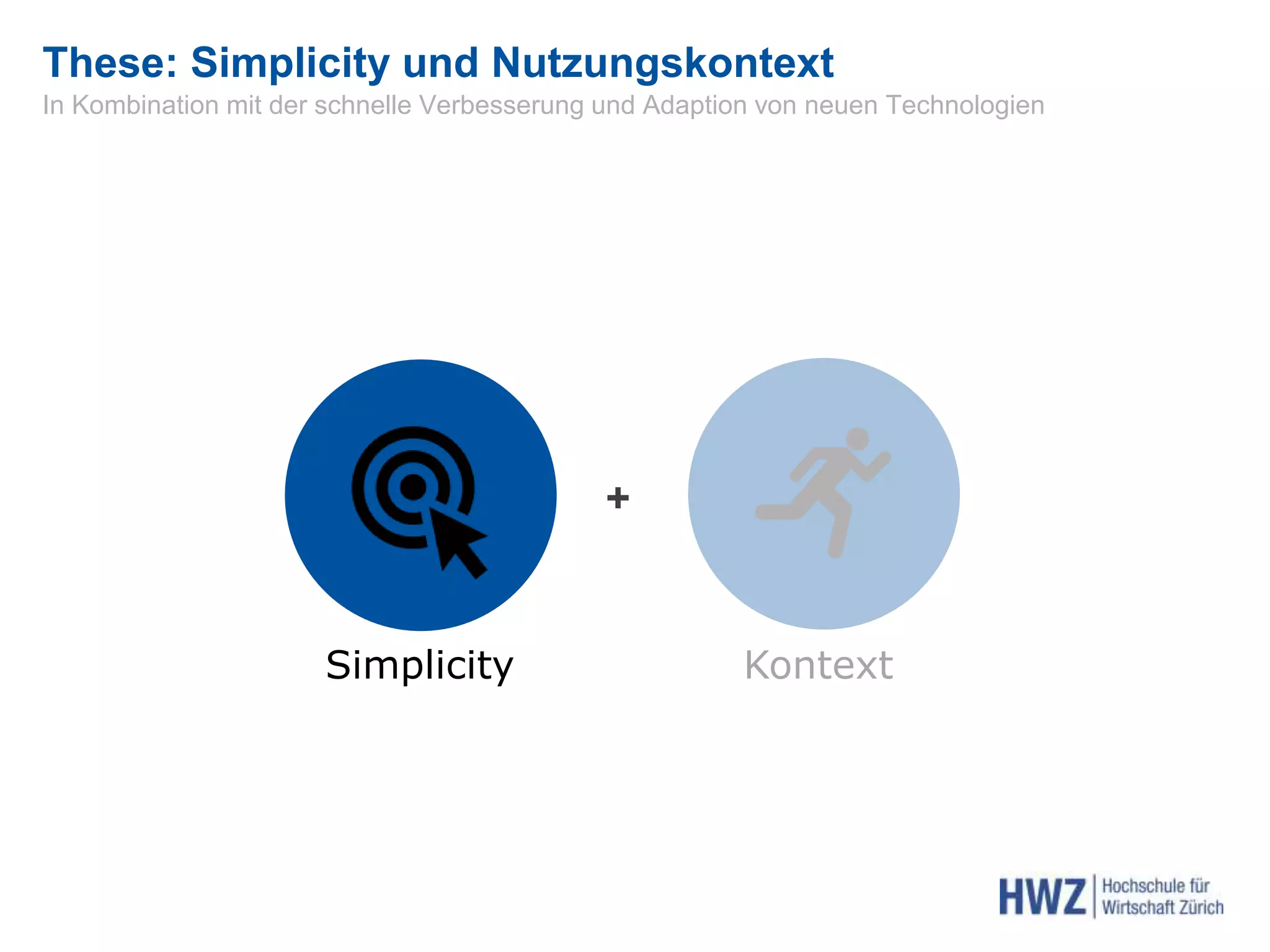 These: Simplicity und Nutzungskontext
+
Simplicity Kontext
In Kombination mit der schnelle Verbesserung und Adaption von neuen Technologien
 