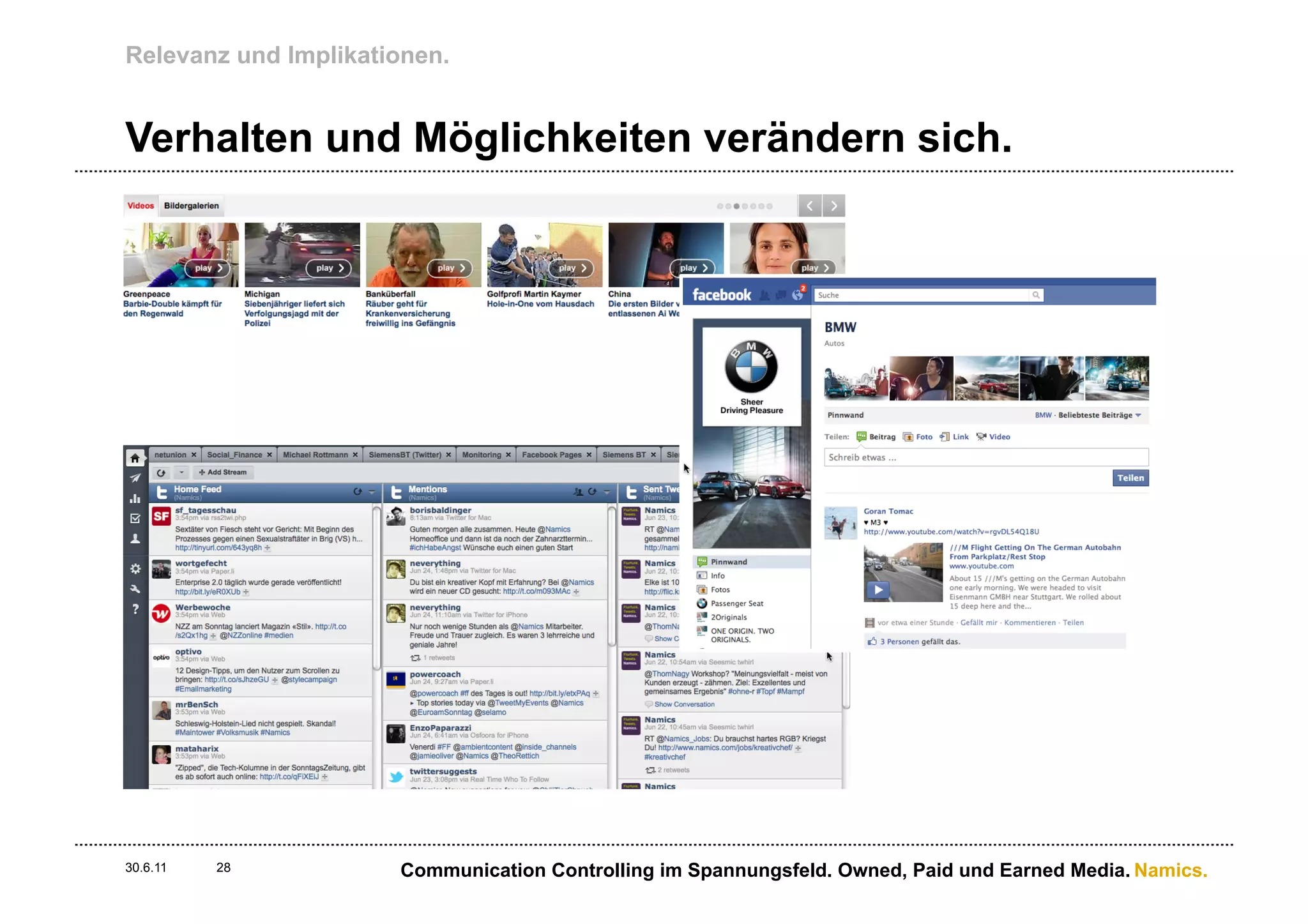 Relevanz und Implikationen.


Verhalten und Möglichkeiten verändern sich.




30.6.11   28          Communication Controlling im Spannungsfeld. Owned, Paid und Earned Media. Namics.
 