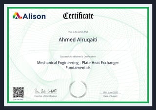 Ahmed Alruqaiti
Mechanical Engineering - Plate Heat Exchanger
Fundamentals
1780-14812546
19th June 2020
 