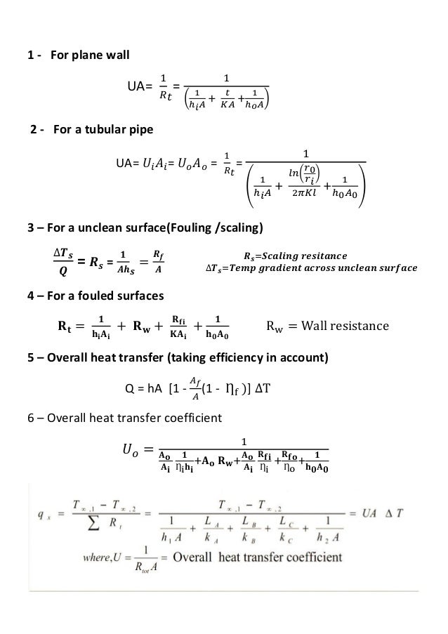 heat exchanger design formula Sheet