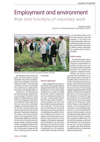 Hyphen 31 | 2003 18
Employment and environment
Role and functions of voluntary work
Elisabeth Redler
Director of Anstiftun...