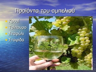 Προϊόντα του αμπελιού Κρασί Τσίπουρο Σταφύλι Σταφίδα  