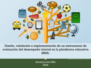 Diseño, validación e implementación de un instrumento de 
evaluación del desempeño tutorial en la plataforma educativa 
Amaury Lora Sfer 
SIMA. 
Amaury Lora Sfer 
2004 
 