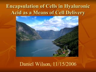 Encapsulation of Cells in Hyaluronic Acid as a Means of Cell Delivery Daniel Wilson, 11/15/2006 
