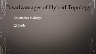 Disadvantages of Hybrid Topology
 Complex in design.
 Costly.
 