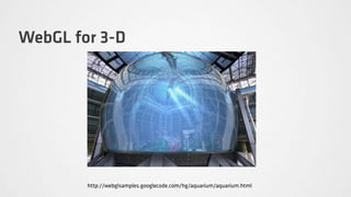 WebGL for 3-D




        http://webglsamples.googlecode.com/hg/aquarium/aquarium.html
 