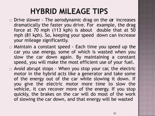 Drive slower - The aerodynamic drag on the car increases
dramatically the faster you drive. For example, the drag
force at...
