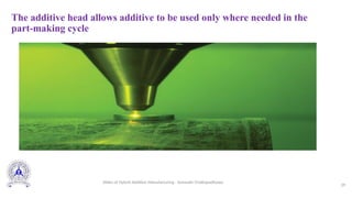 The additive head allows additive to be used only where needed in the
part-making cycle
29
Slides of Hybrid Additive Manufacturing - Somnath Chattopadhyaya
 