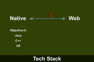 Native

Web

Objective-C
Java
C++
C#

Tech Stack

 