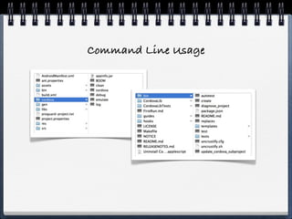 Build


Make Structures for each platform
Compile Javascript
Optimize CSS
Packaging
Deploy to Devices
 