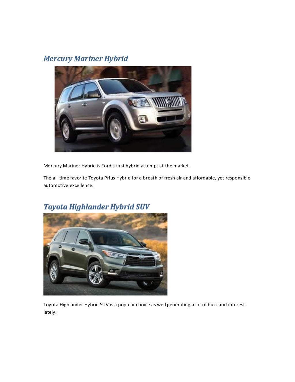 An Eclectic List Of The Different Types Of Hybrid Vehicles