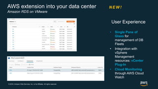© 2018, Amazon Web Services, Inc. or its Affiliates. All rights reserved.
AWS extension into your data center
Amazon RDS o...