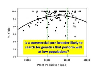 Is a commercial corn breeder likely to search for genetics that perform well at low populations?  