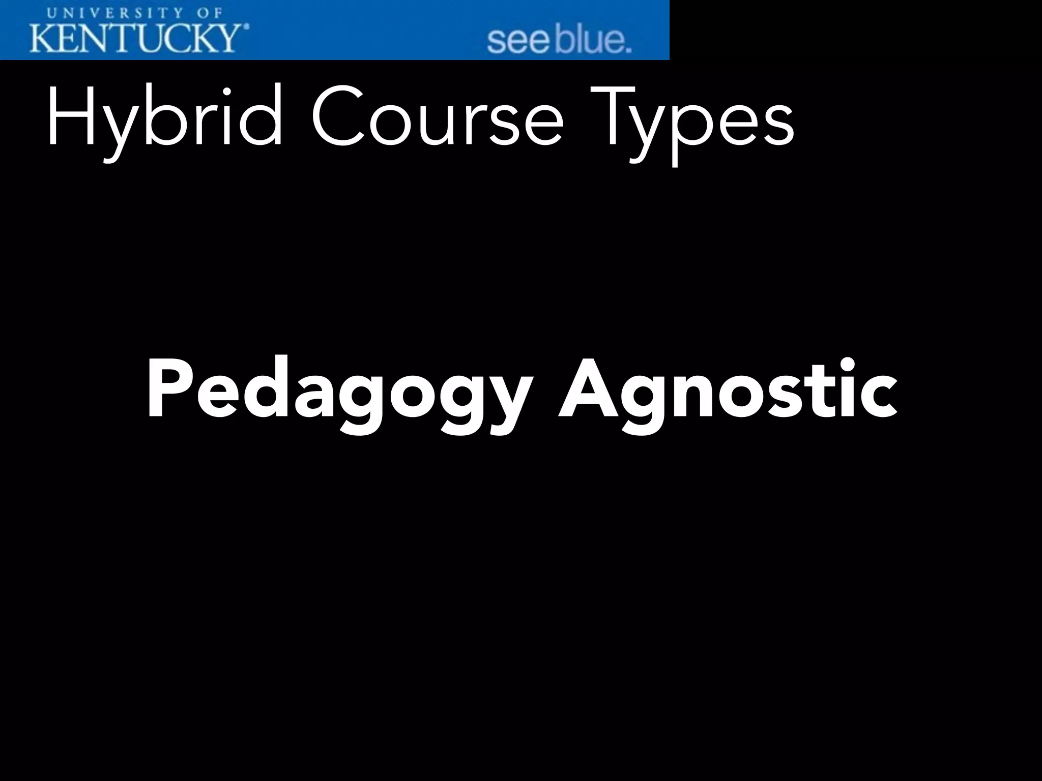 Hybrid Course Types
Pedagogy Agnostic
 